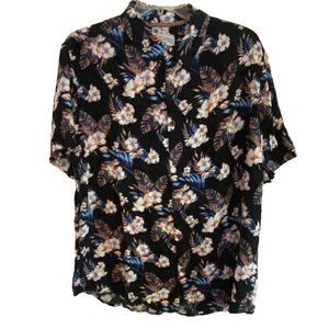 Margaritaville Men's XL Short Sleeve Black Orange Blue White Floral Hawaiian Shi